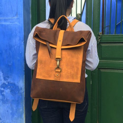 Hoi An Real Leather - Da Bao Real Leather: 2 colour Leather Backpack: One buckle backpack made of suede buffalo leather. From View.