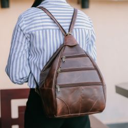 Hoi An Real Leather - Da Bao Real Leather Hoi An: Brown, Shiny Backpack for Women