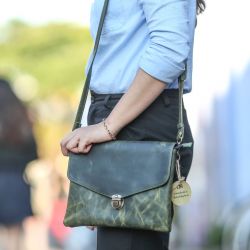Hoi An Real Leather - Da Bao Real Leather: Green Vintage Style Handbag, washed out style, made of 100% buffalo leather. Green Colour.