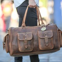 Hoi An Real Leather - Da Bao Real Leather: Heavy duty duffle bag in vintage style, brown colour. 6 outer pockets with straps.