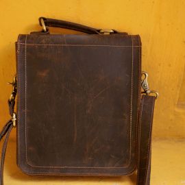 Hoi An Real Leather - Da Bao Real Leather: Mens Leather Satchel Bag. Made of buffalo leather. Outer and inner pockets for easy access.